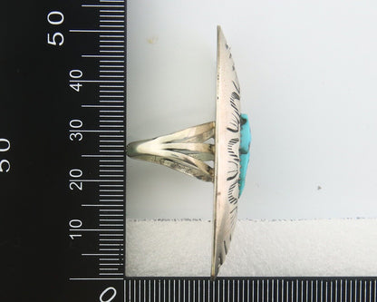 Navajo Ring 925 Sterling Turquoise Hand Stamped Signed J Martinez C.80's Sz 6.5