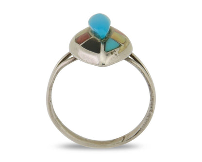 Navajo Ring 925 Silver Turquoise Shell Onyx Spiney Oyster Native Artist C80's