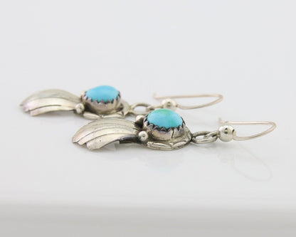 Navajo Earrings 925 Silver Blue Turquoise Artist Signed Kee Tsosie C.80's