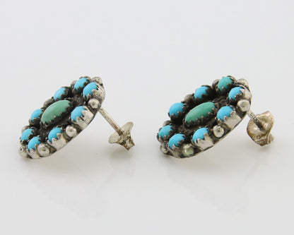 Navajo Shield Earrings 925 Silver Natural Turquoise Signed Nathaniel Curley C80s