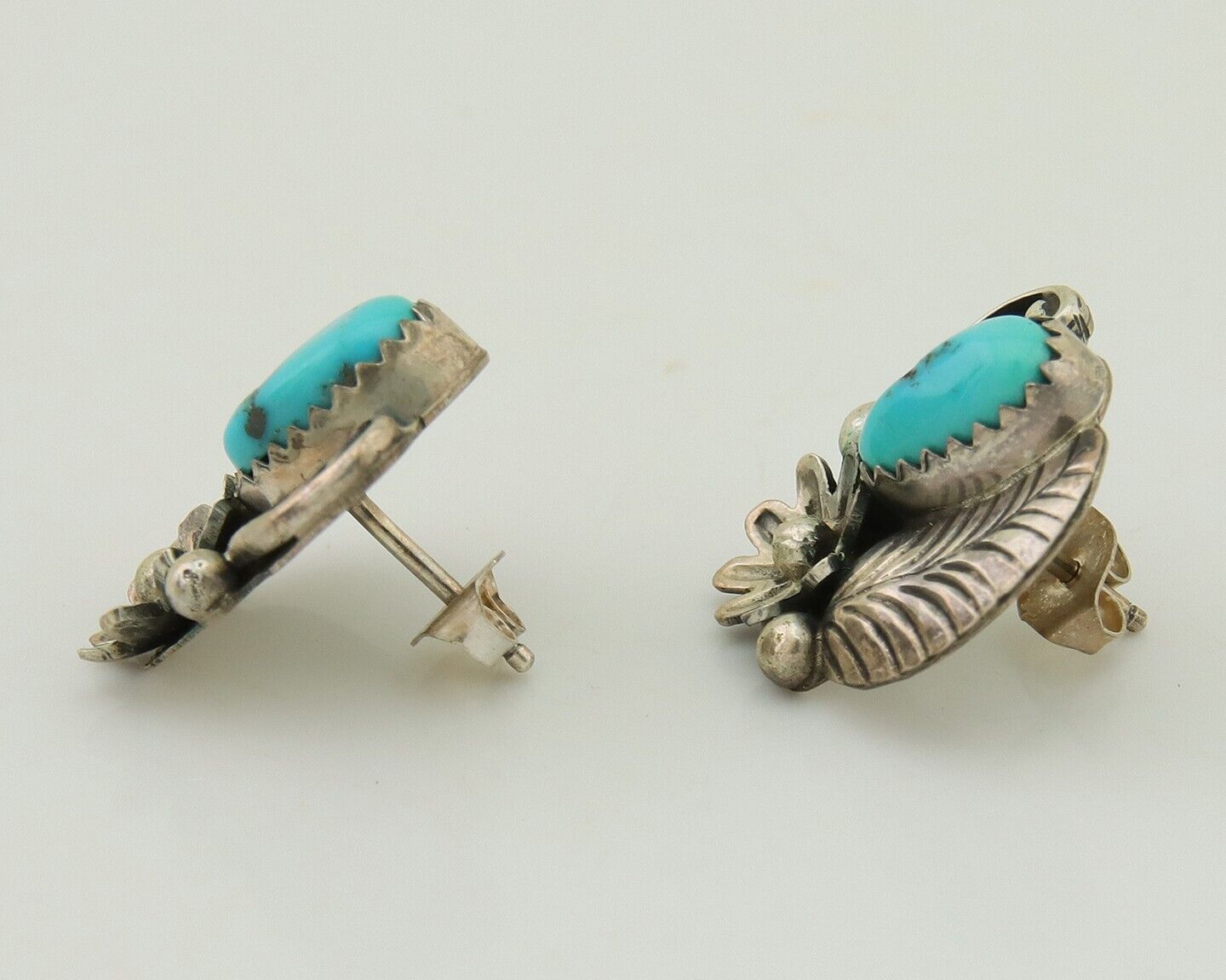 Navajo Dangle Earrings 925 Silver Natural Turquoise Native American Artist C80s