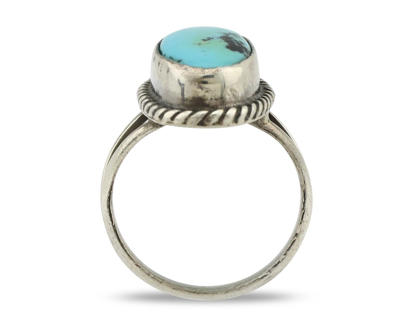 Navajo Ring 925 Silver Kingman Turquoise Native American Artist C.80's