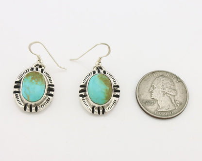 Navajo Handmade Earrings 925 Silver Natural Arizona Turquoise Signed Gecko C.80s