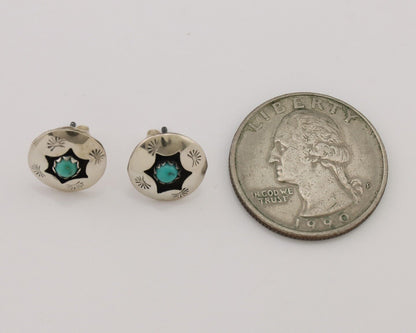 Navajo Handmade Earrings 925 Silver Natural Turquoise Native Artist C.80's