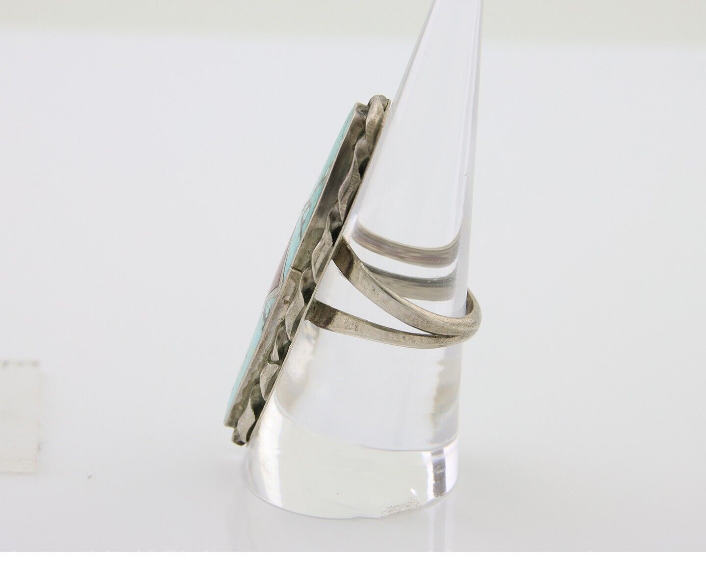 Navajo Ring 925 Silver Natural Turquoise Coral Signed Norman Lee Size 7.75