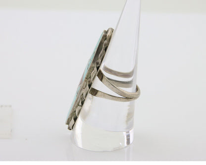 Navajo Ring 925 Silver Natural Turquoise Coral Signed Norman Lee Size 7.75