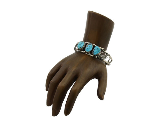Navajo Bracelet 925 Silver Sleeping Beauty Turquoise Native American C.80's