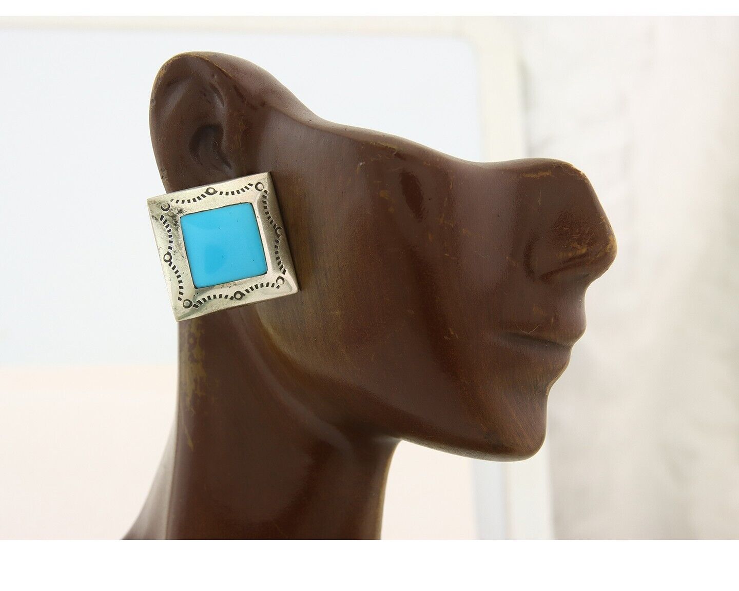 Navajo Earrings 925 Silver Natural Turquoise Native American Artist C.80's