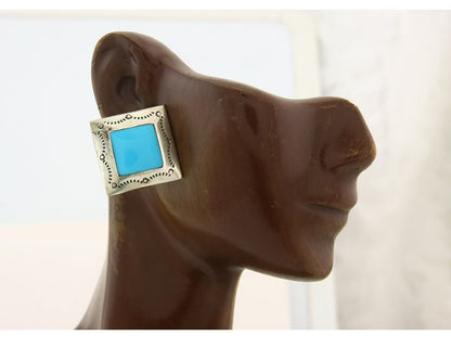 Navajo Earrings 925 Silver Natural Turquoise Native American Artist C.80's