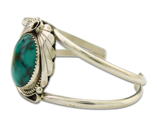 Navajo Cuff Bracelet 925 Silver Turquoise Artist Signed C Davis C.80's