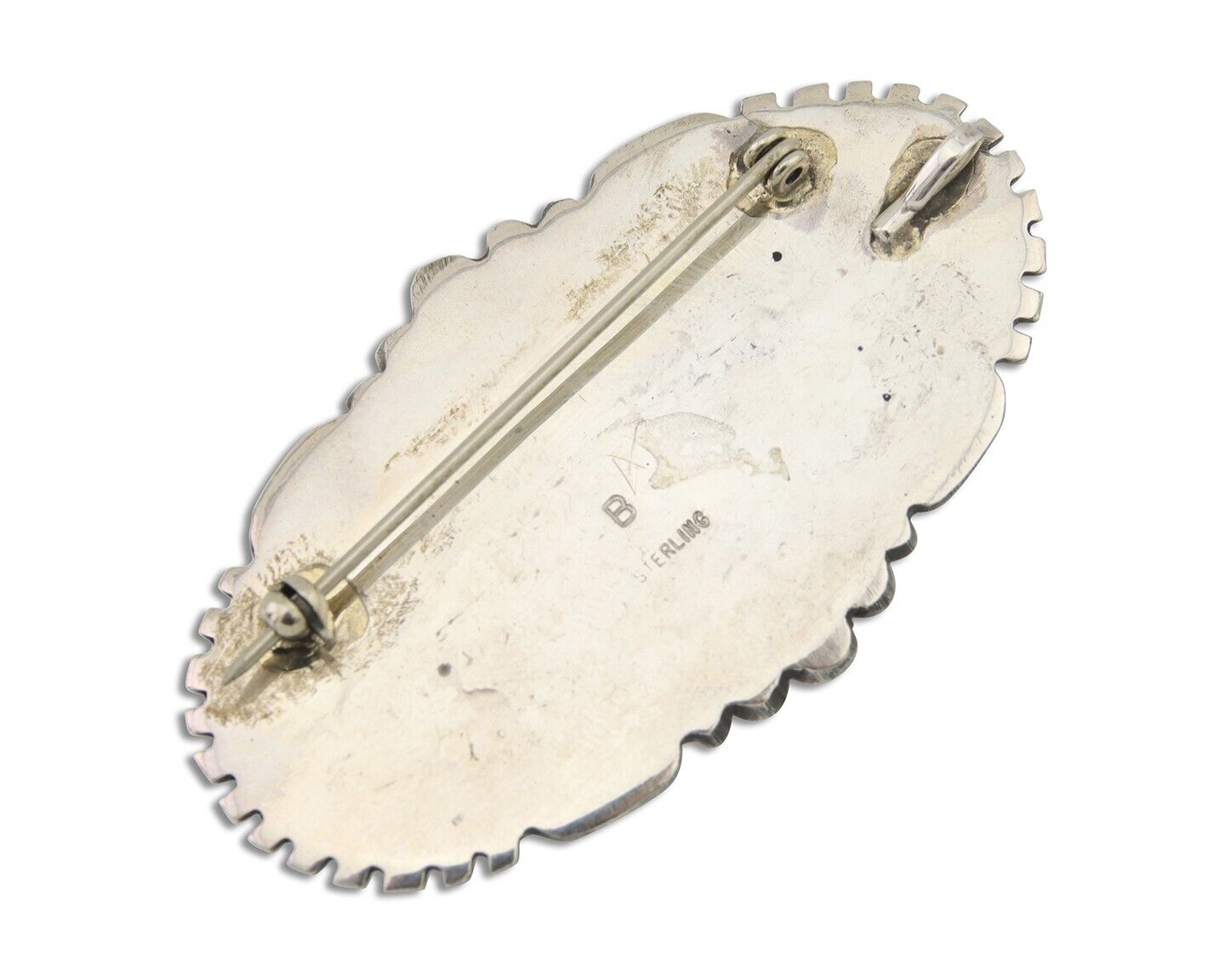 Navajo Pin Pendant 925 Silver Natural Blue Turquoise Artist Signed B C.80's