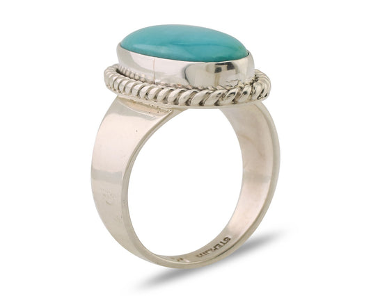 Navajo Ring 925 Silver Natural Blue Turquoise Artist Signed M C.80's