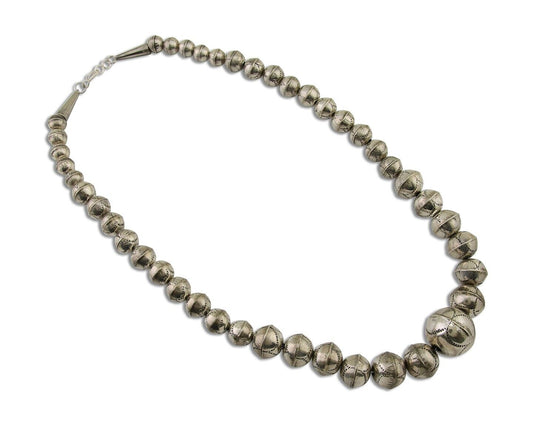 Navajo Bead Necklace 925 Silver Turquoise Native American Artist C.80's