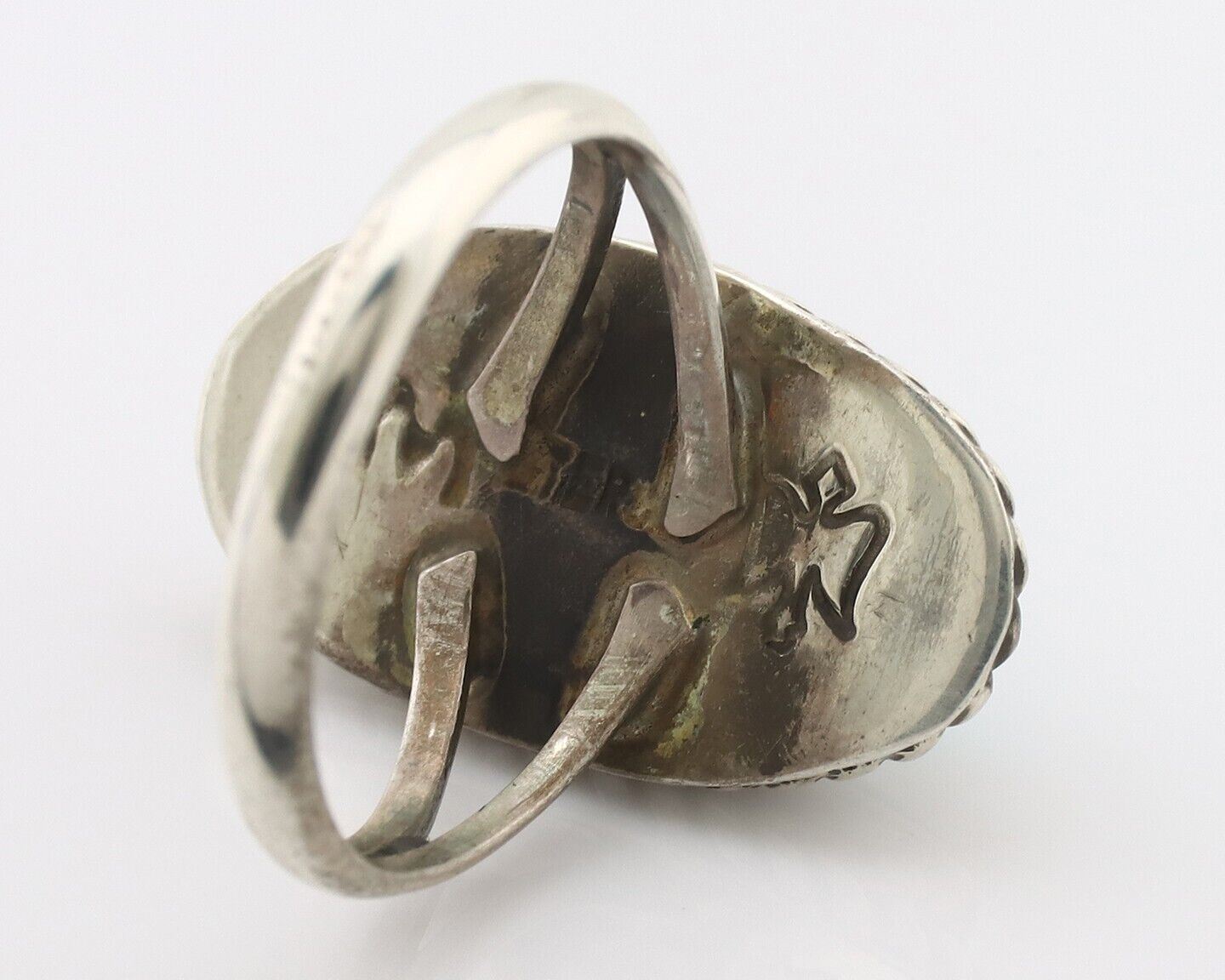 Navajo Ring 925 Silver Natural Kingman Turquoise Signed M Montoya C.80's