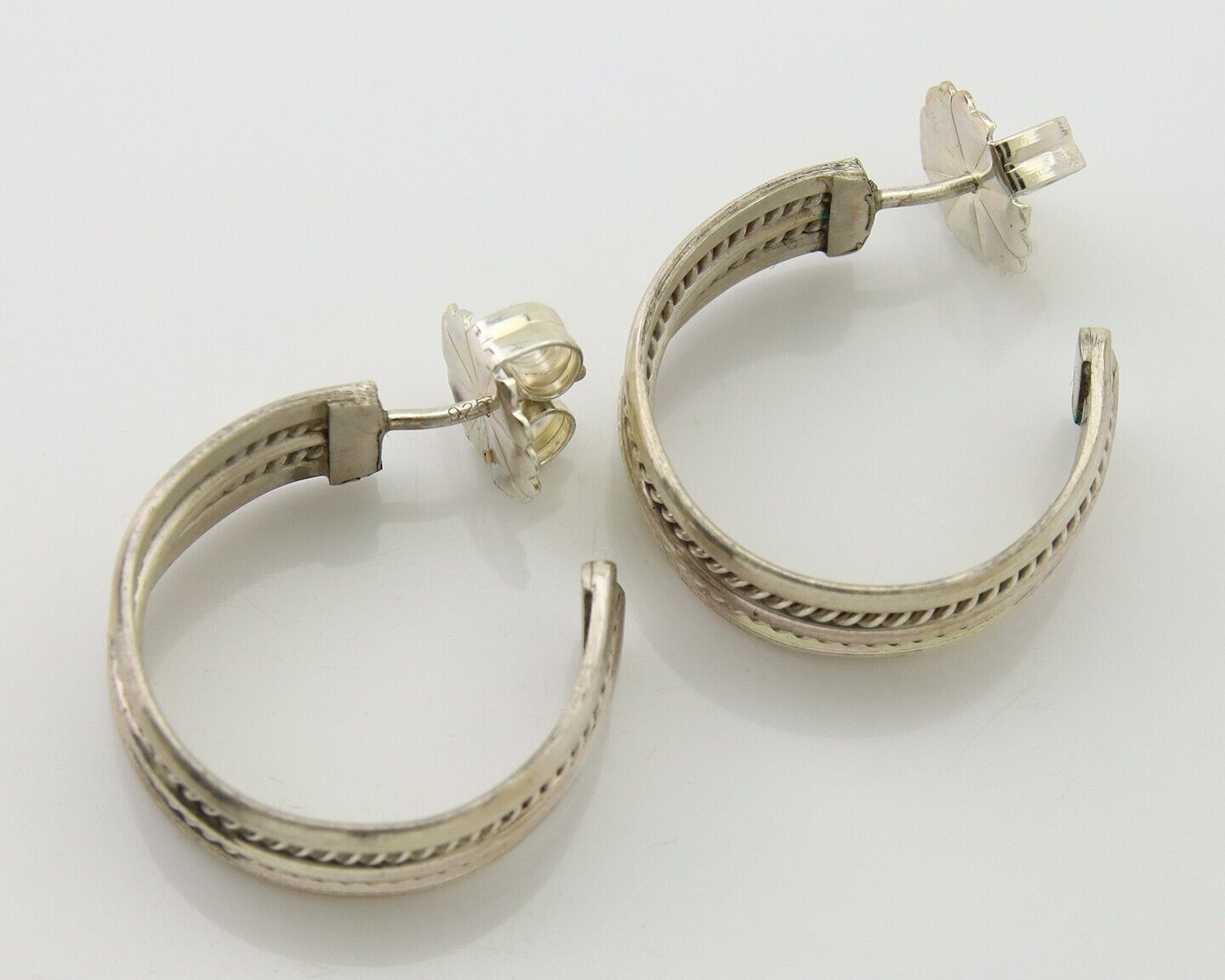 Navajo Earrings 925 Silver Half Hoop Handmade Native American Artist C.80's