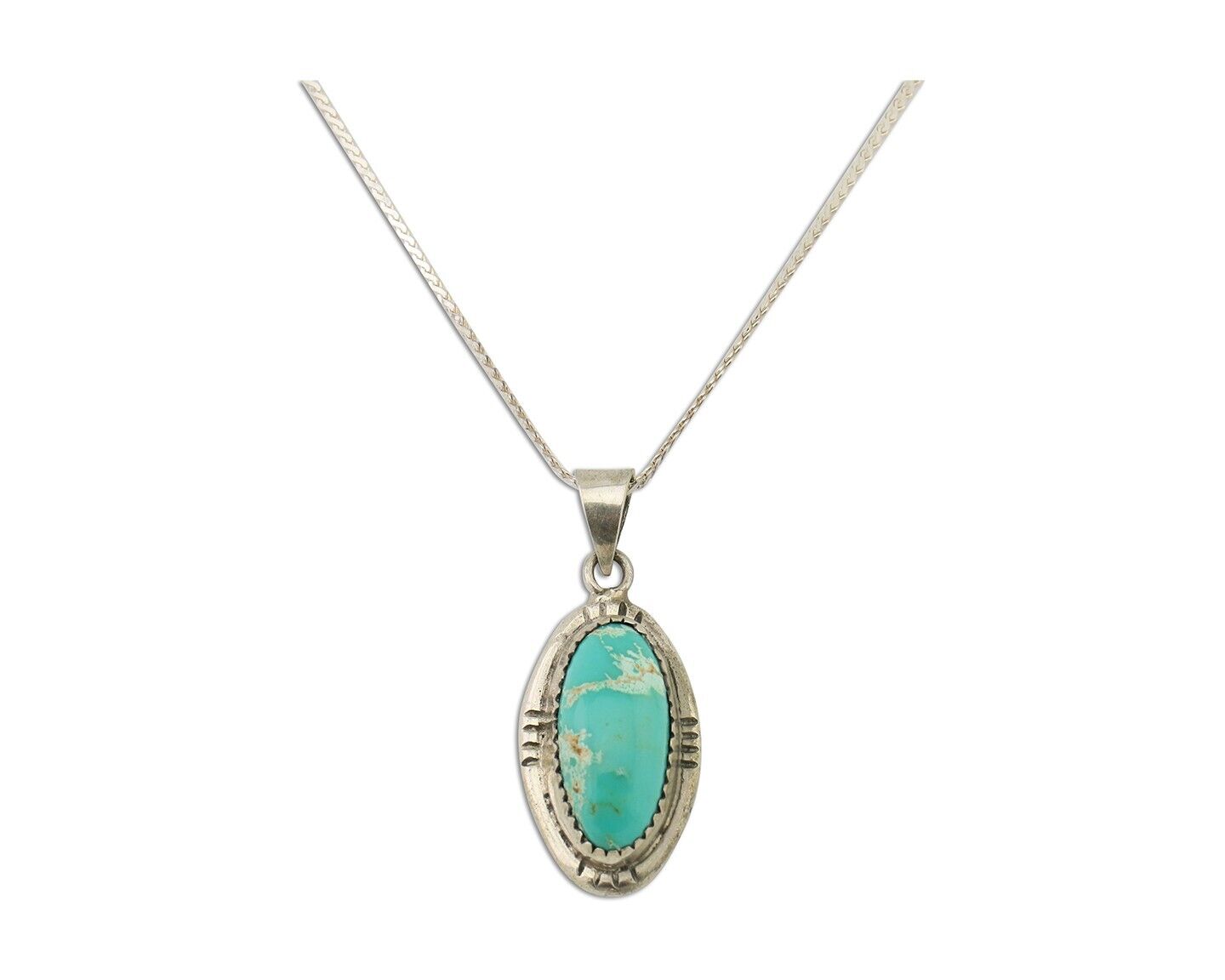 Navajo Necklace 925 Silver Kingman Turquoise Native American Artist C.90s
