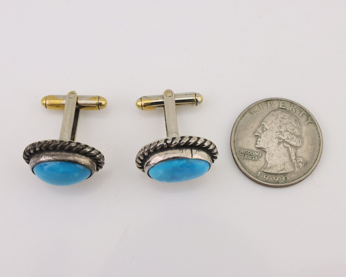 Navajo Cufflinks 925 Silver Native American Natural Turquoise C.80's