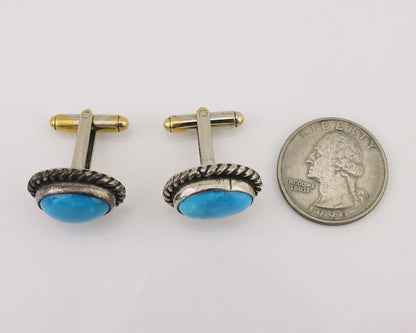 Navajo Cufflinks 925 Silver Native American Natural Turquoise C.80's