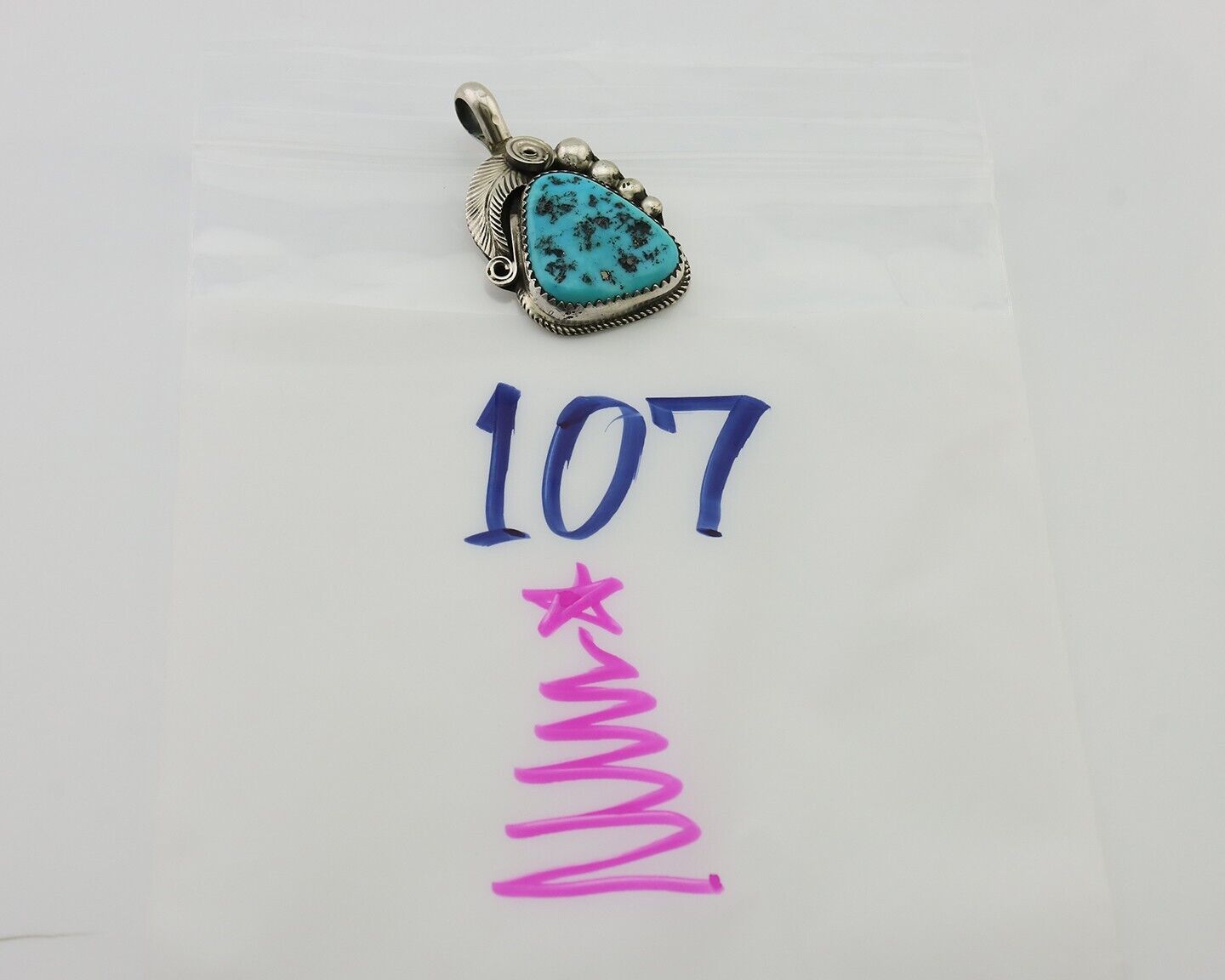 Navajo Pendant 925 Silver Sleeping B Turquoise Signed Justin Morris C.80's