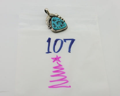 Navajo Pendant 925 Silver Sleeping B Turquoise Signed Justin Morris C.80's