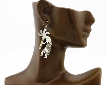 Navajo Dangle Earrings .925 Silver & 14k Solid Yellow Gold Kokopelli Signed RT
