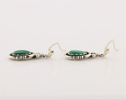 Navajo Dangle Earrings 925 Silver Natural Malachite Native American Artist C.80s