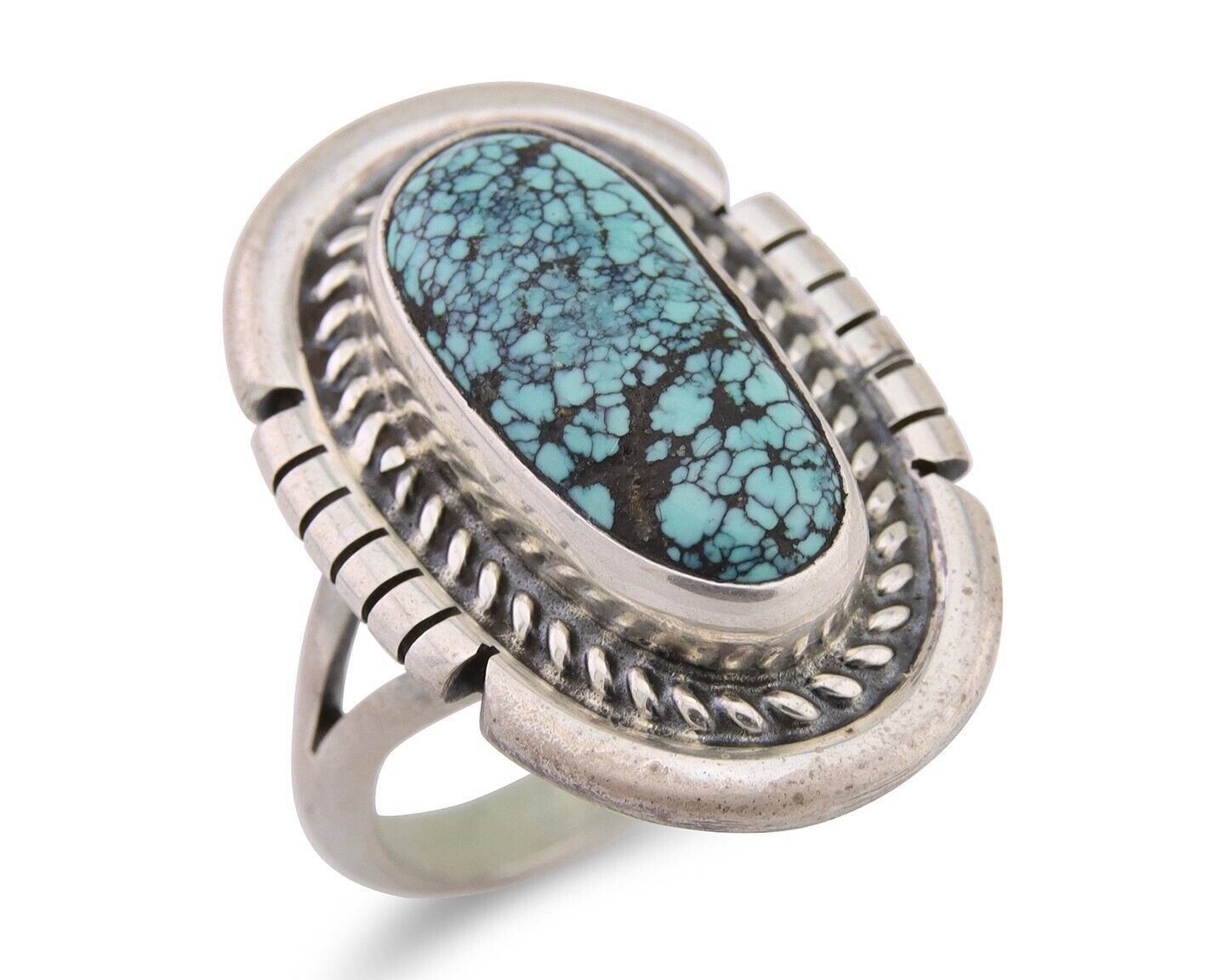 Navajo Ring 925 Silver Spiderweb Turquoise Signed Jon McCray C.80's