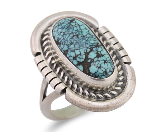 Navajo Ring 925 Silver Spiderweb Turquoise Signed Jon McCray C.80's