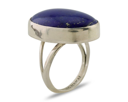 Navajo Handmade Ring 925 Silver Natural Lapis Lazuli Artist Signed NAKAI C.80's