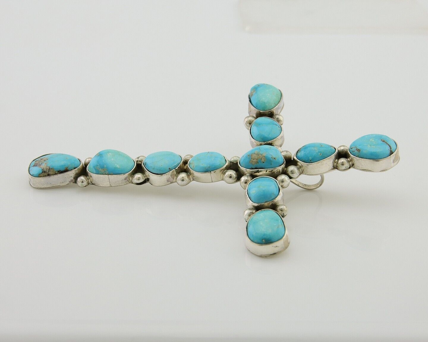 Navajo Cross Handmade Pendant 925 Silver Turquoise Artist Signed Russel Sam C80s