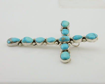 Navajo Cross Handmade Pendant 925 Silver Turquoise Artist Signed Russel Sam C80s