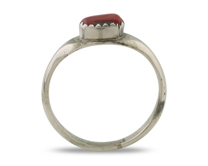 Navajo Handmade Ring 925 Silver Natural Mediterranean Coral Native Artist C.80's