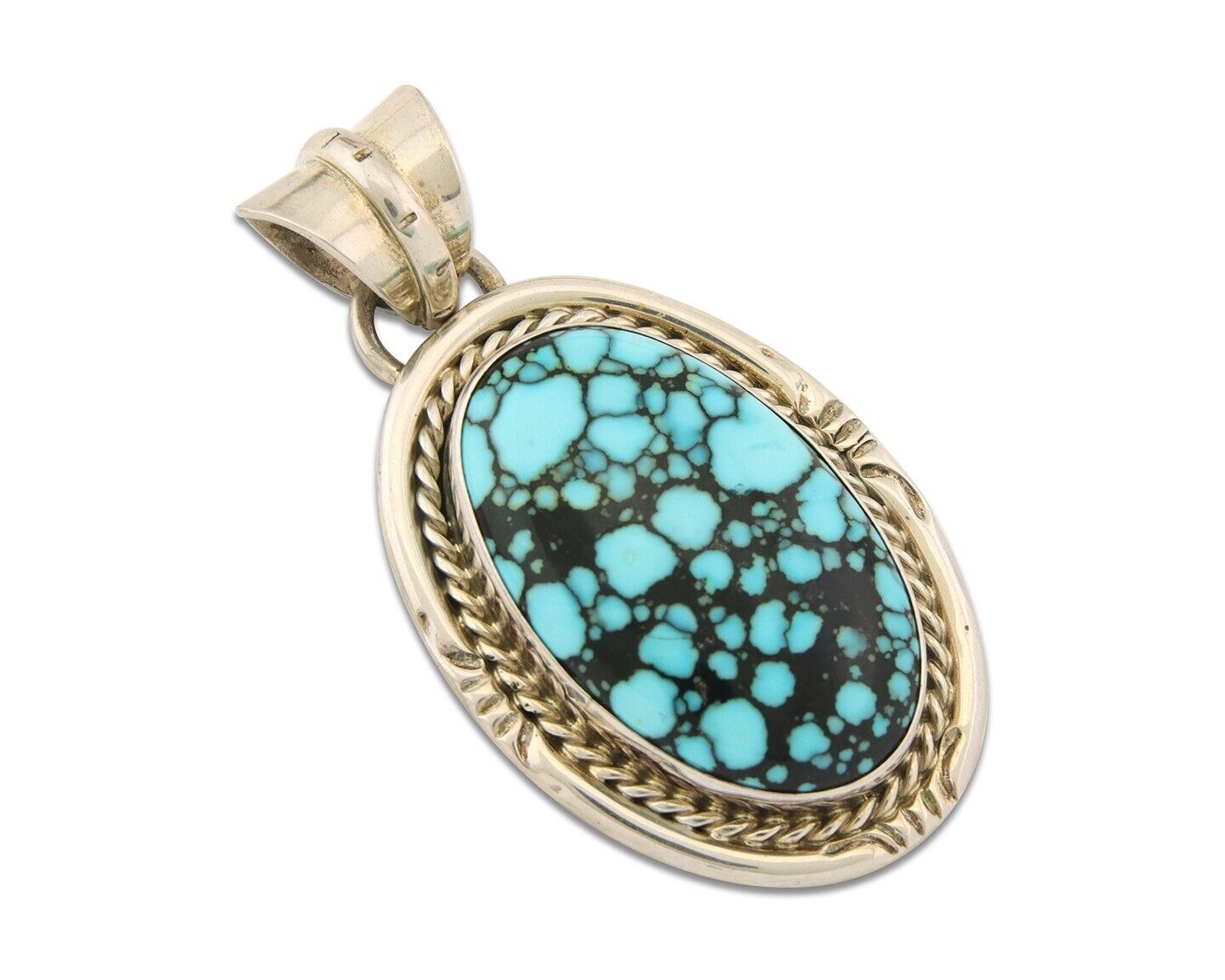 Navajo 925 Silver Spiderweb Pendant Turquoise Artist Signed Sun West C.80's