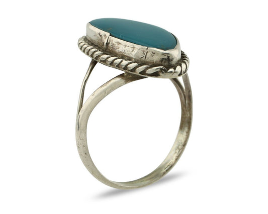 Navajo Ring 925 Silver Natural Turquoise Artist Signed Rabbit Stick C.80's