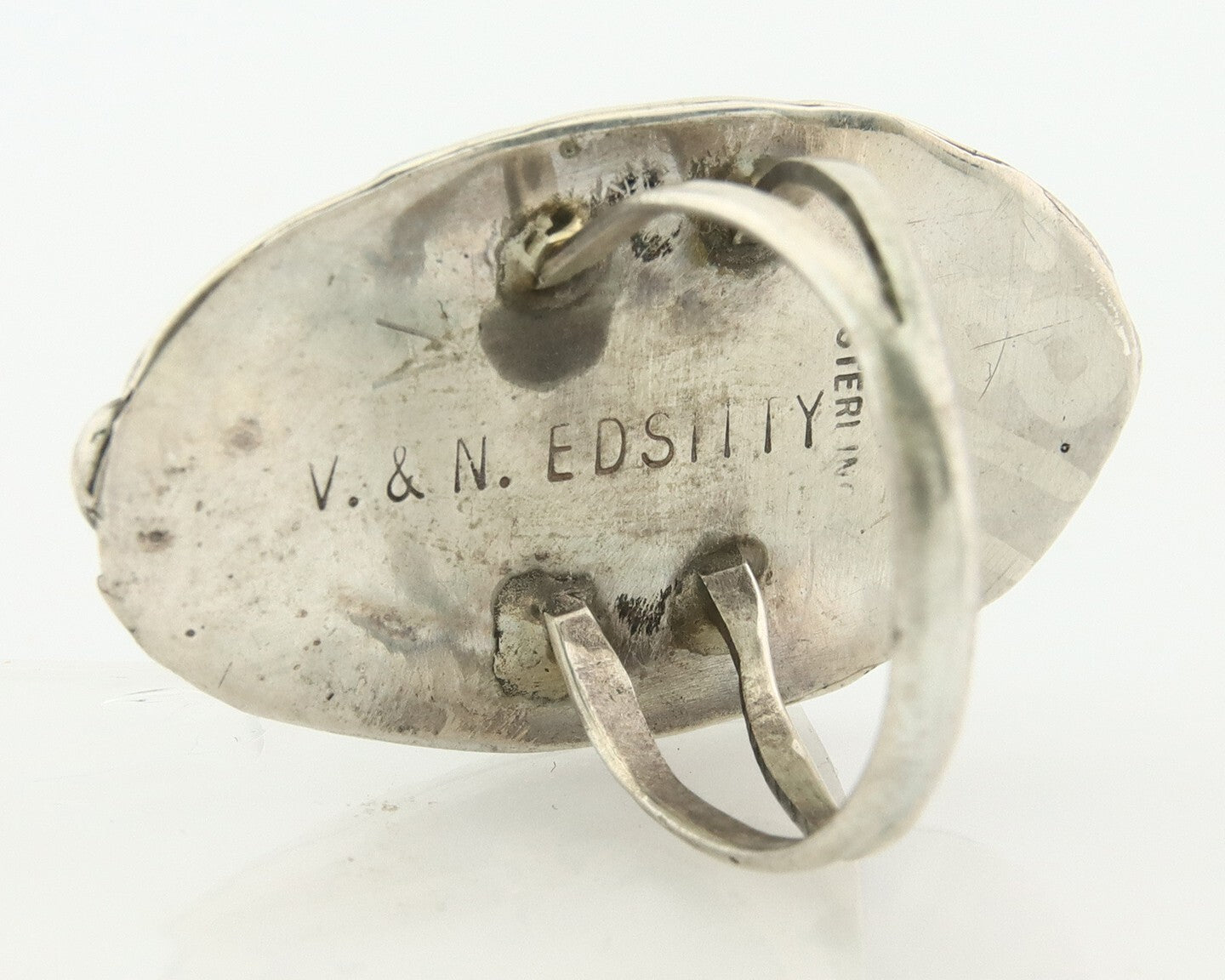 Vintage Zuni Ring 925 Sterling Silver Gemstone Signed V&N Edsitty Size 7.75