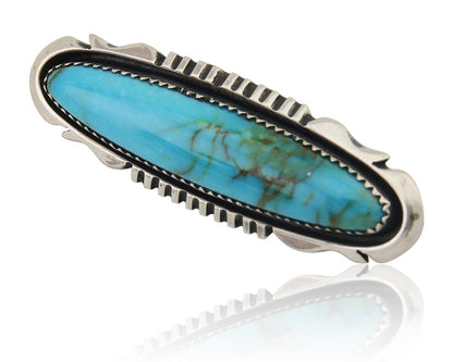 Navajo Pin Pendant 925 Silver Natural Blue Turquoise Artist Signed Running Bear