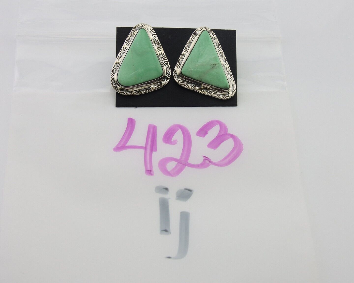 Navajo Earrings 925 Silver Green Turquoise Artist Signed CS C.80's