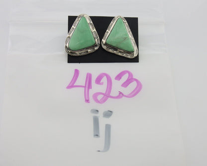 Navajo Earrings 925 Silver Green Turquoise Artist Signed CS C.80's