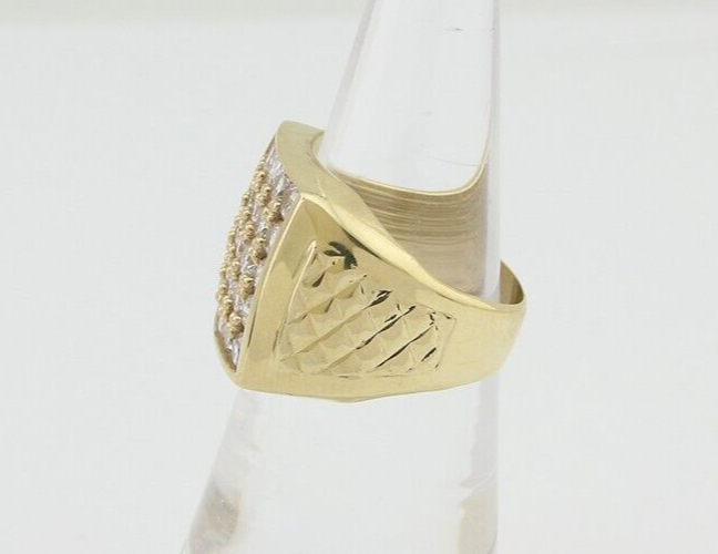Men Simulated Diamond Pinky Ring 14k Solid Yellow Gold