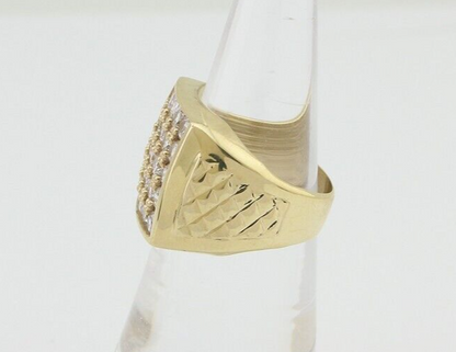 Men Simulated Diamond Pinky Ring 14k Solid Yellow Gold