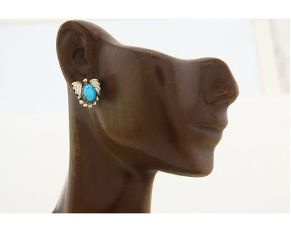 Navajo Earrings 925 Silver Natural Turquoise Artist Signed B. J. C.80's