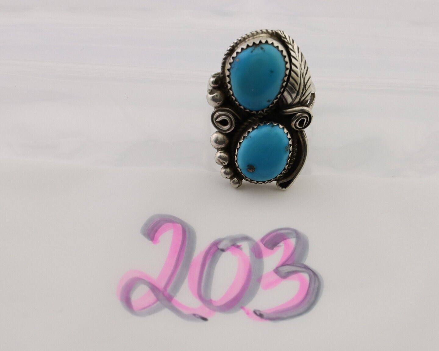 Navajo Handmade Ring 925 Silver Natural Tuquoise Artist Signed JM C.80's