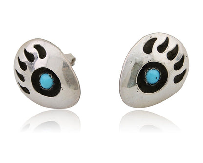 Navajo Paw Earrings 925 Silver Natural Turquoise Native American Artist C.80s