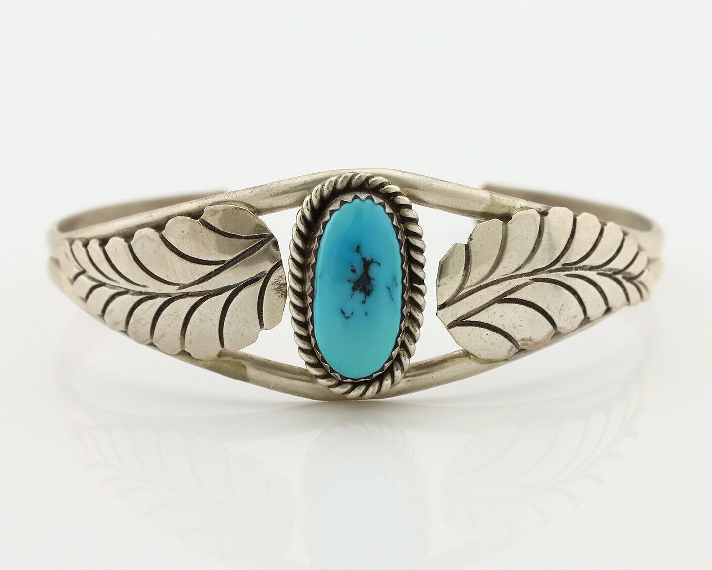 Navajo Handmade Bracelet 925 Silver Natural Blue Turquoise Artist Signed E C.80s