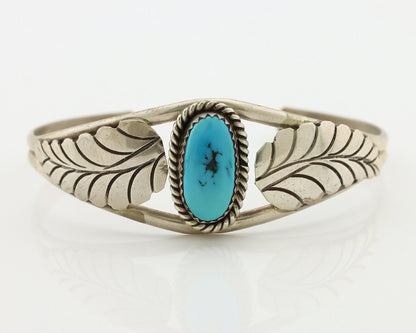 Navajo Handmade Bracelet 925 Silver Natural Blue Turquoise Artist Signed E C.80s
