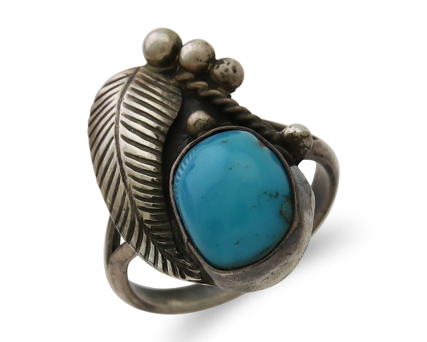 Navajo Handmade Ring 925 Silver Turquoise Signed BP C.80's