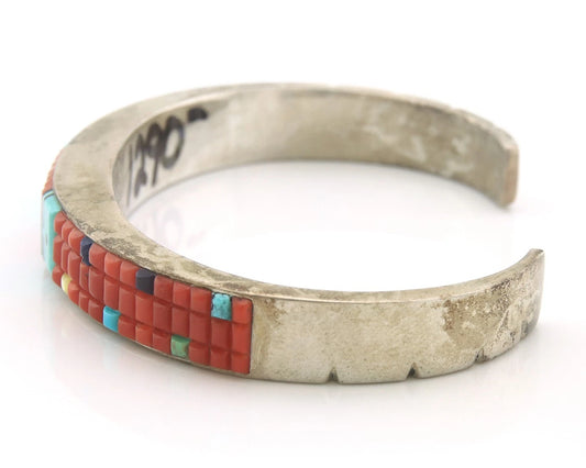Navajo Cuff Bracelet Sterling Silver Natural Gemstone Vintage Signed WM