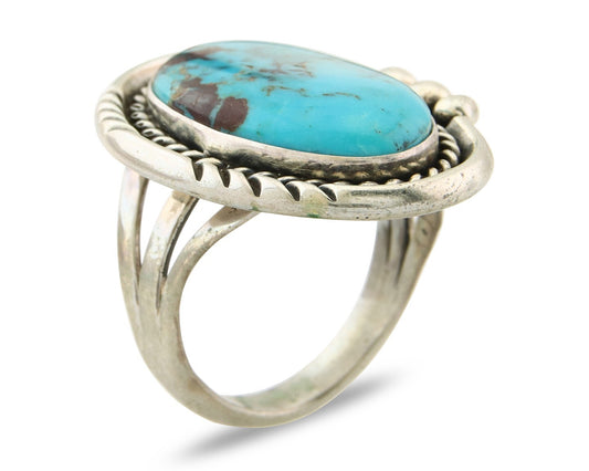 Navajo Ring 925 Sterling Natural Blue Turquoise Signed Ben S C.80's Size 11