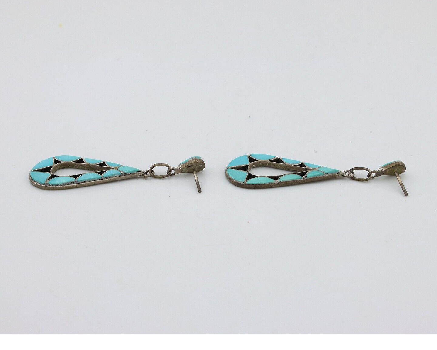 Navajo Handmade Earrings 925 Silver Blue Turquoise Native Artist C.80's