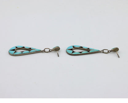 Navajo Handmade Earrings 925 Silver Blue Turquoise Native Artist C.80's